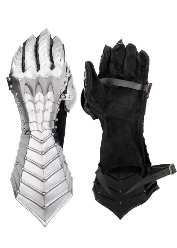 Gauntlets, polished, riveted and stitched.