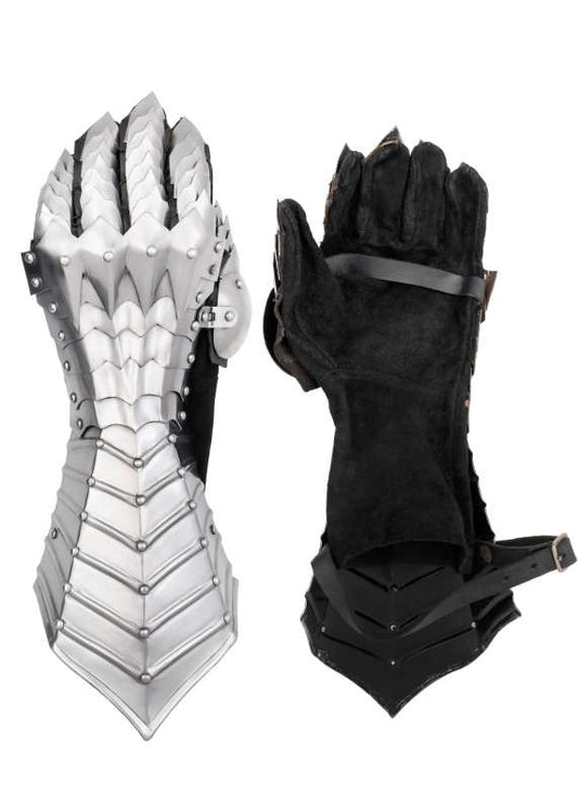 Gauntlets, polished, riveted and stitched.