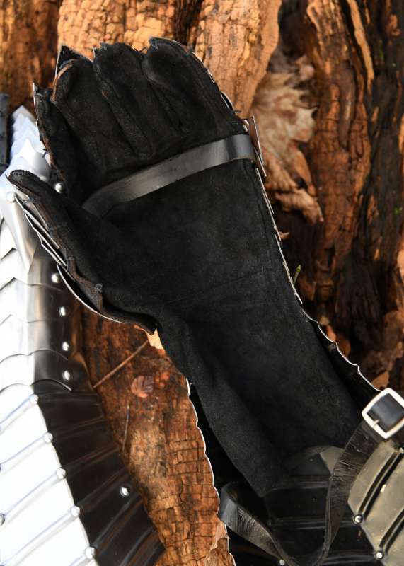 Gauntlets, polished, riveted and stitched.