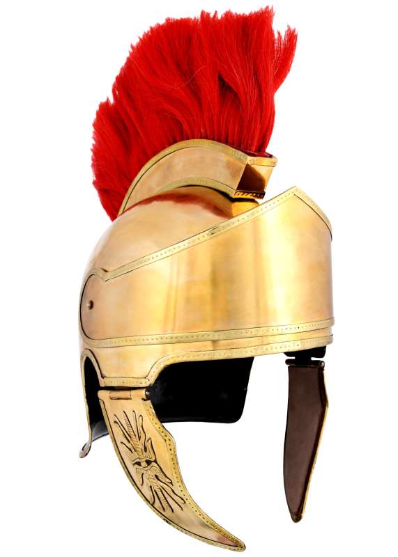 Attic helmet from brass with plume, about 300 BC