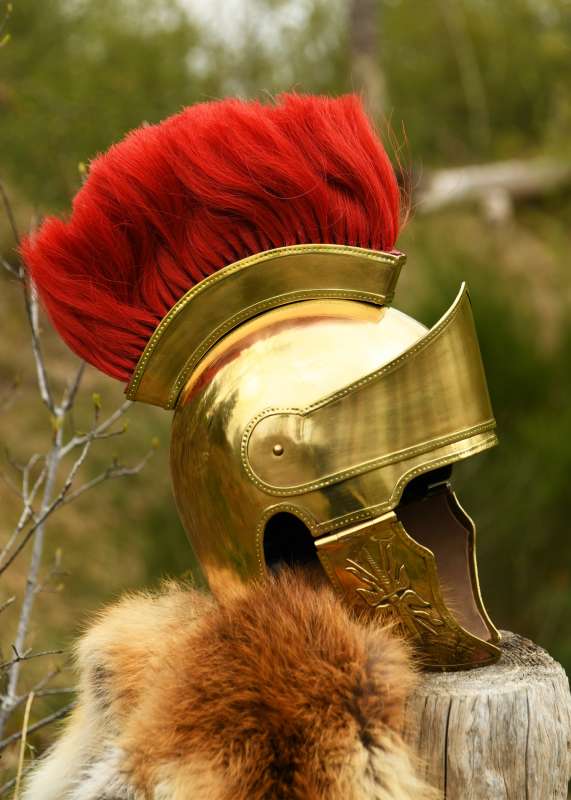 Attic helmet from brass with plume, about 300 BC