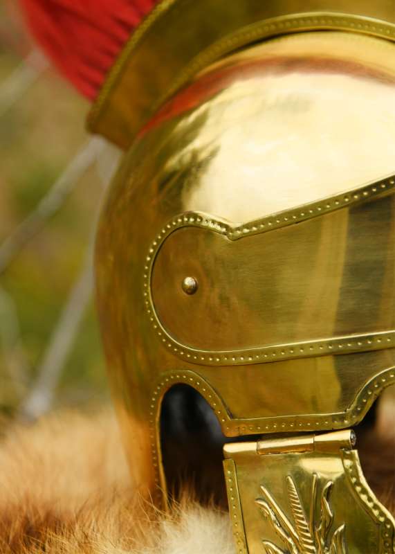 Attic helmet from brass with plume, about 300 BC